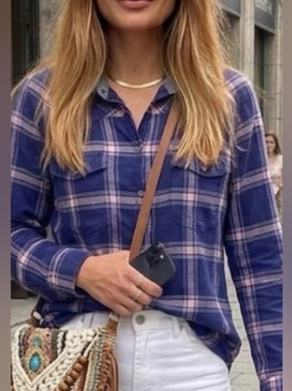 Cotton flannel western Girlfriend snap front Plaid Shirt XL